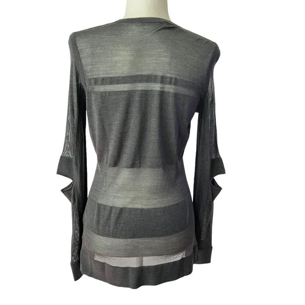 Jason Wu Light Knit Silk Top Size Large Gray Long-Sleeve Elbow Cut Wu Collection